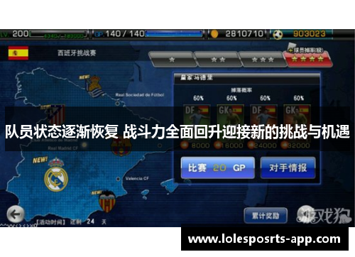 队员状态逐渐恢复 战斗力全面回升迎接新的挑战与机遇