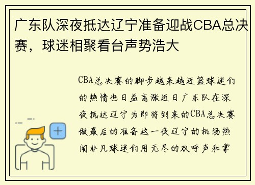 广东队深夜抵达辽宁准备迎战CBA总决赛，球迷相聚看台声势浩大
