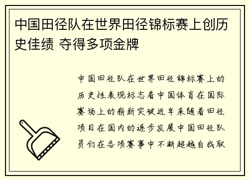 中国田径队在世界田径锦标赛上创历史佳绩 夺得多项金牌