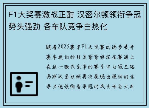 F1大奖赛激战正酣 汉密尔顿领衔争冠势头强劲 各车队竞争白热化